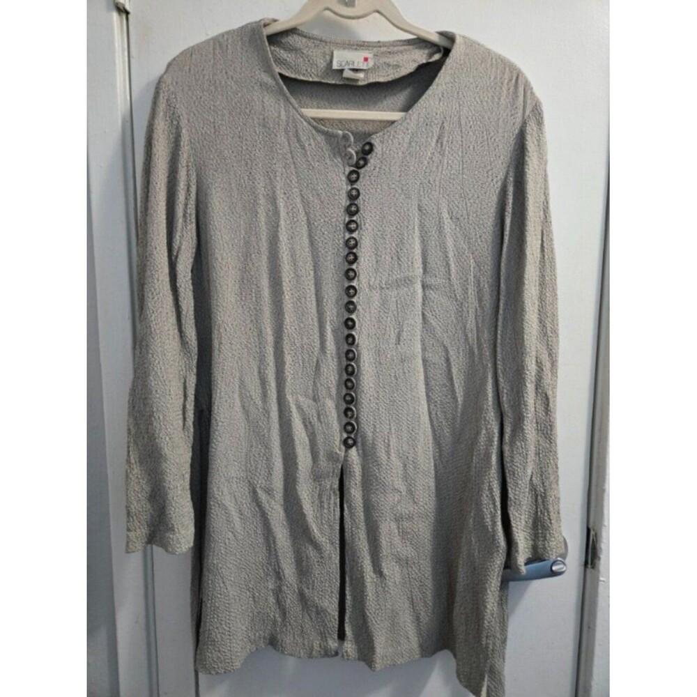 VTG Scarlett Tunic Jacket Womens Grey Crinkle Textured Button ILGWU Union USA